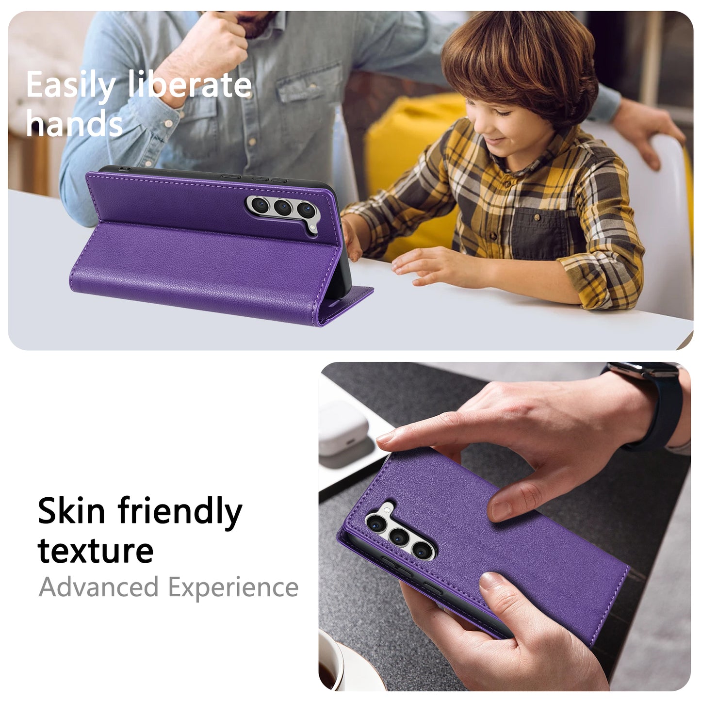 BKS-001 For Samsung Galaxy S24+ Case Anti-drop PU Leather Stand Card Holder Smart Phone Cover - Purple