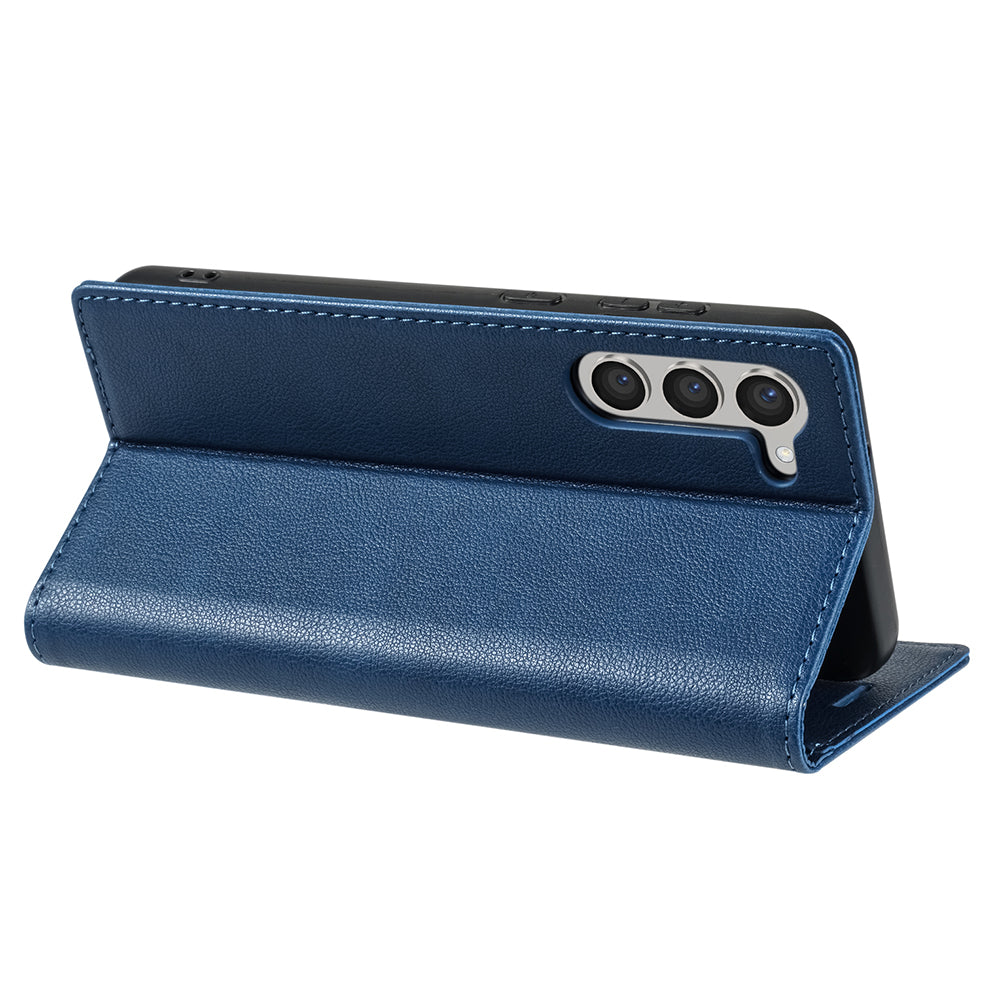 BKS-001 For Samsung Galaxy S24 Magnetic Case Anti-fall Leather Stand Card Slot Phone Cover - Blue