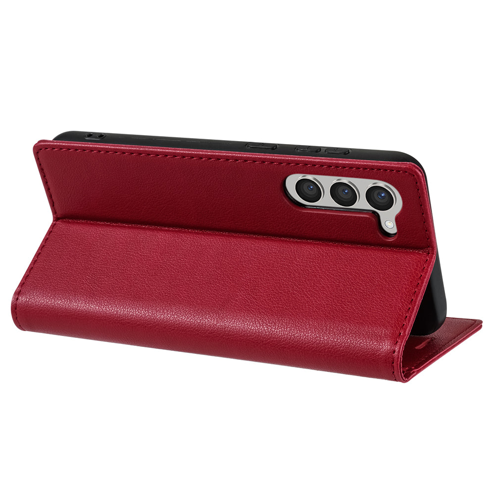 BKS-001 For Samsung Galaxy S24 Magnetic Case Anti-fall Leather Stand Card Slot Phone Cover - Red