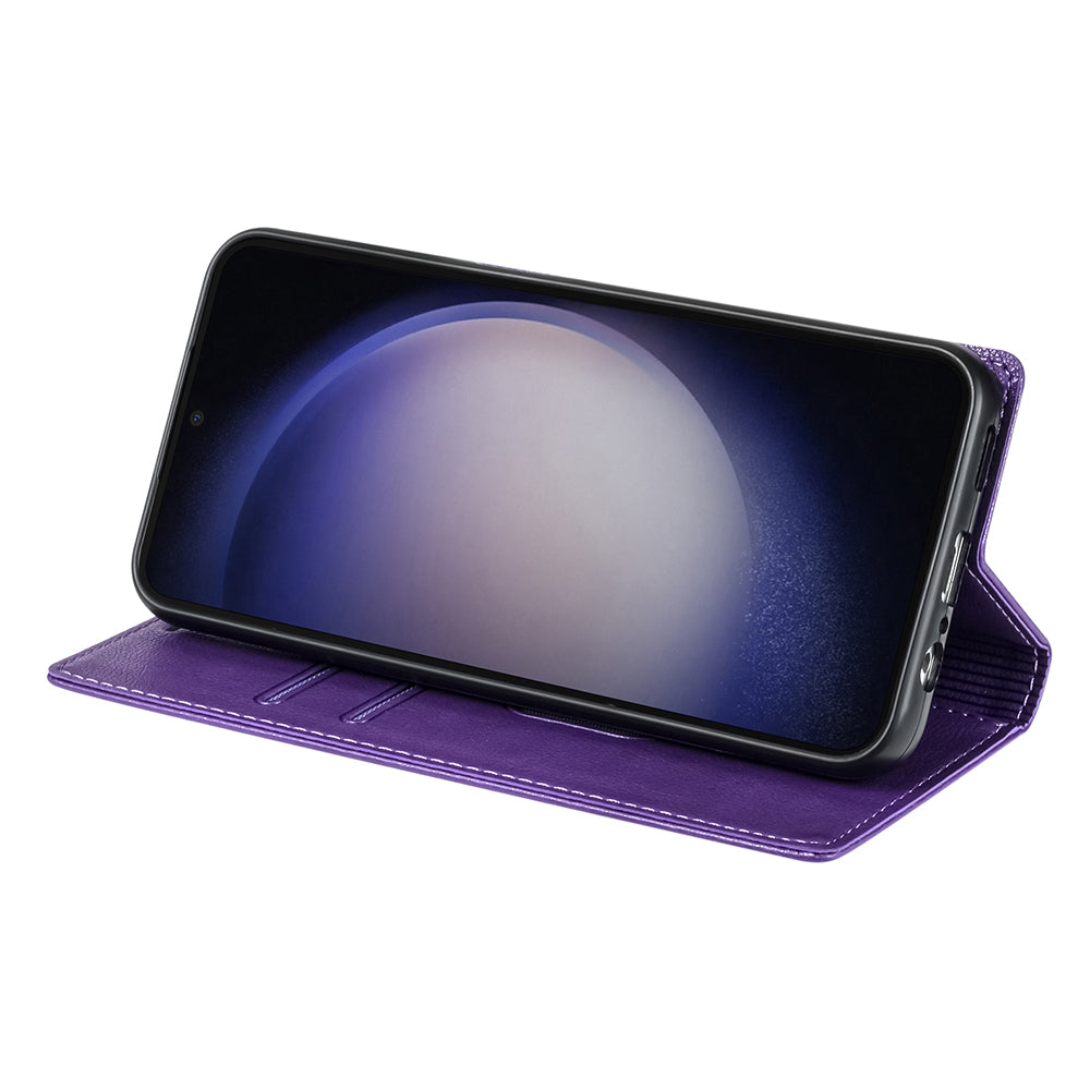 BKS-001 For Samsung Galaxy S24 Magnetic Case Anti-fall Leather Stand Card Slot Phone Cover - Purple