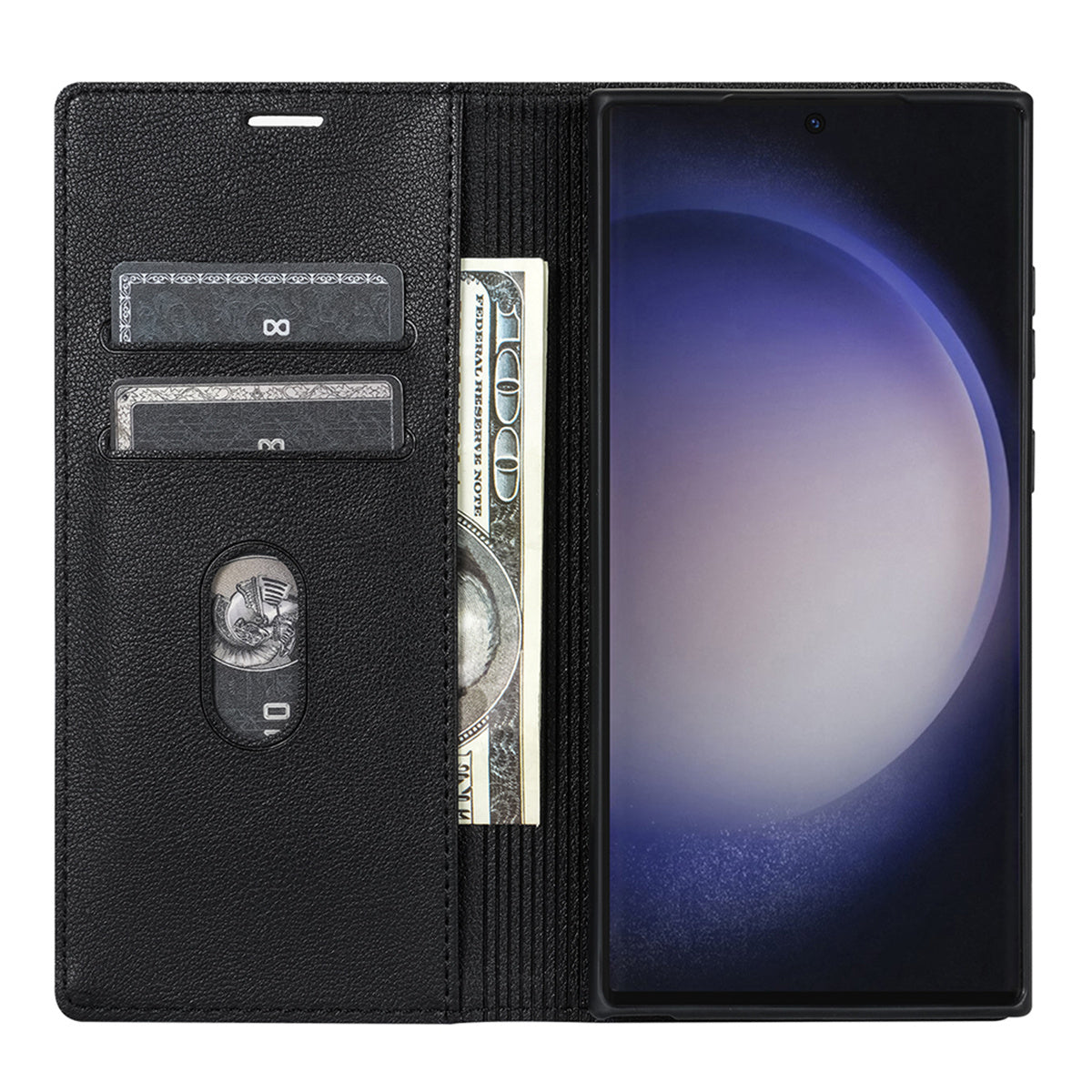 BKS-001 For Samsung Galaxy S24 Ultra Case PU Leather Stand Wallet Phone Protector - Black