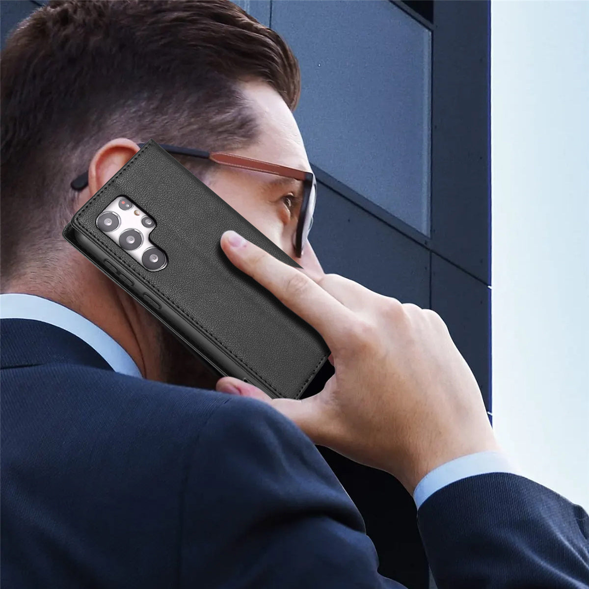 BKS-001 For Samsung Galaxy S24 Ultra Case PU Leather Stand Wallet Phone Protector - Black