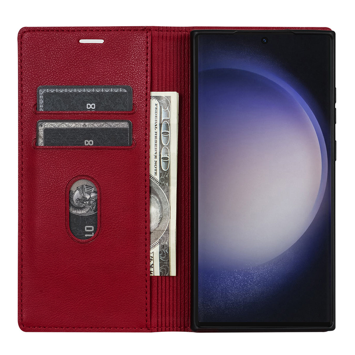 BKS-001 For Samsung Galaxy S24 Ultra Case PU Leather Stand Wallet Phone Protector - Red