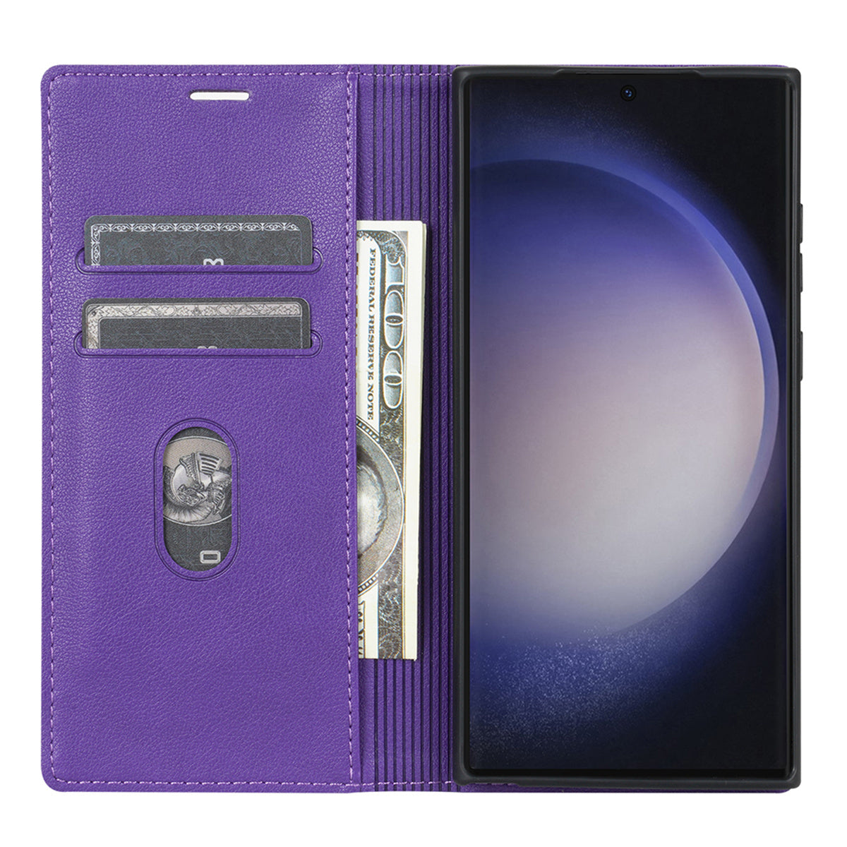 BKS-001 For Samsung Galaxy S24 Ultra Case PU Leather Stand Wallet Phone Protector - Purple