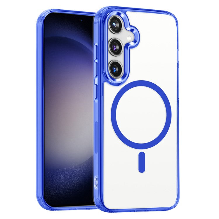For Samsung Galaxy S24 Case Anti-Scratch PC + TPU Clear Phone Cover Compatible with MagSafe - Blue