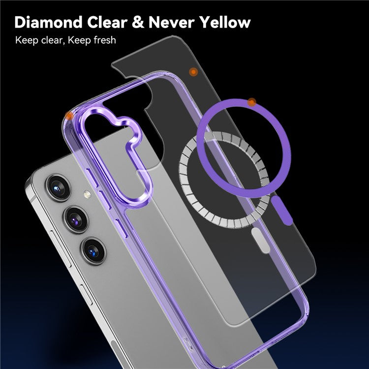 For Samsung Galaxy S24 Case Anti-Scratch PC + TPU Clear Phone Cover Compatible with MagSafe - Blue