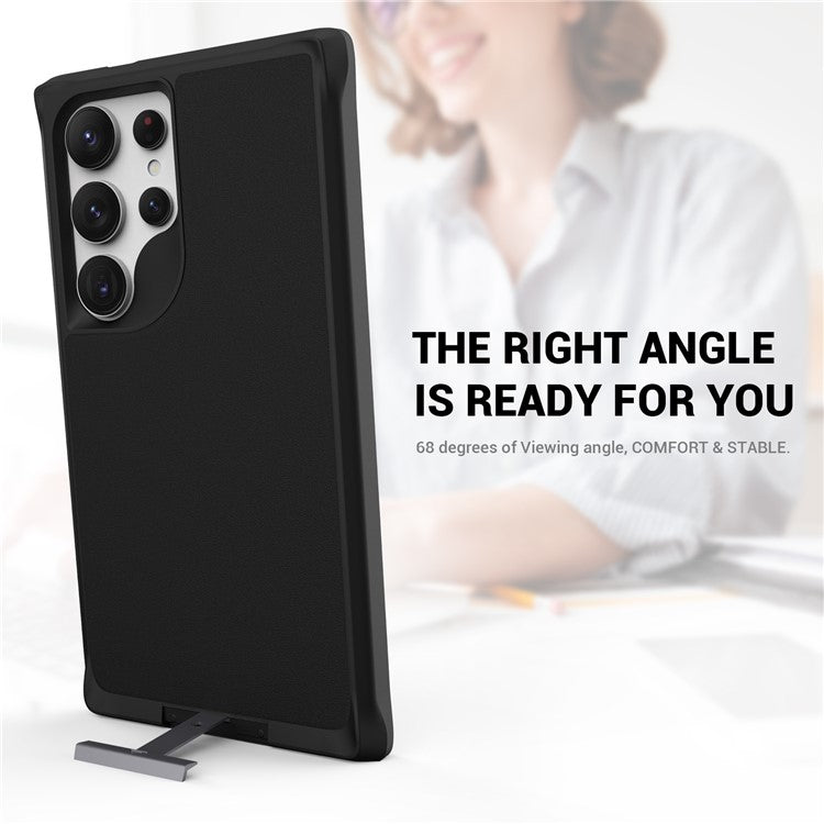 Taurustar Series For Samsung Galaxy S24 Ultra Case PC+TPU Kickstand Cover Compatible with MagSafe - Black