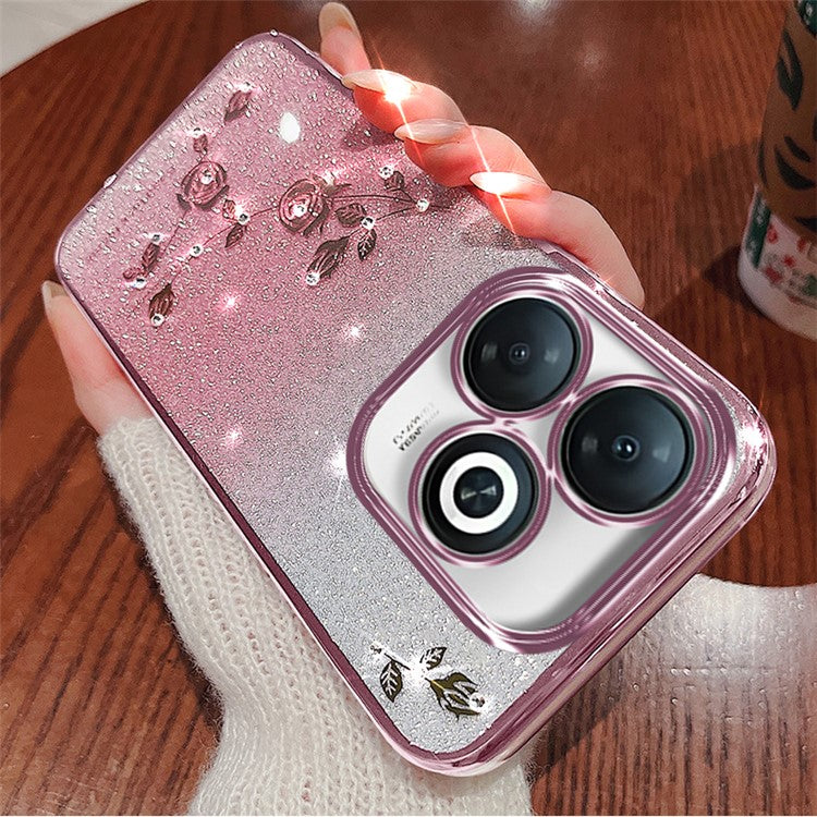 KADEM For Infinix Smart 8 4G / TECNO Spark Go 2024 4G TPU Glitter Shell Cell Phone Case with Strap - Rose Gold