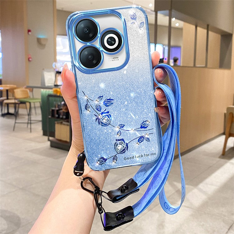 KADEM For Infinix Smart 8 4G / TECNO Spark Go 2024 4G TPU Glitter Shell Cell Phone Case with Strap - Blue