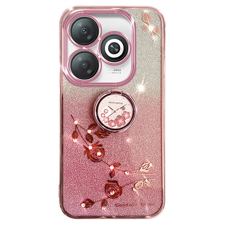 KADEM For Infinix Smart 8 4G / TECNO Spark Go 2024 4G Ring Kickstand Cell Phone Case Glitter Gradient TPU Cover - Rose Gold