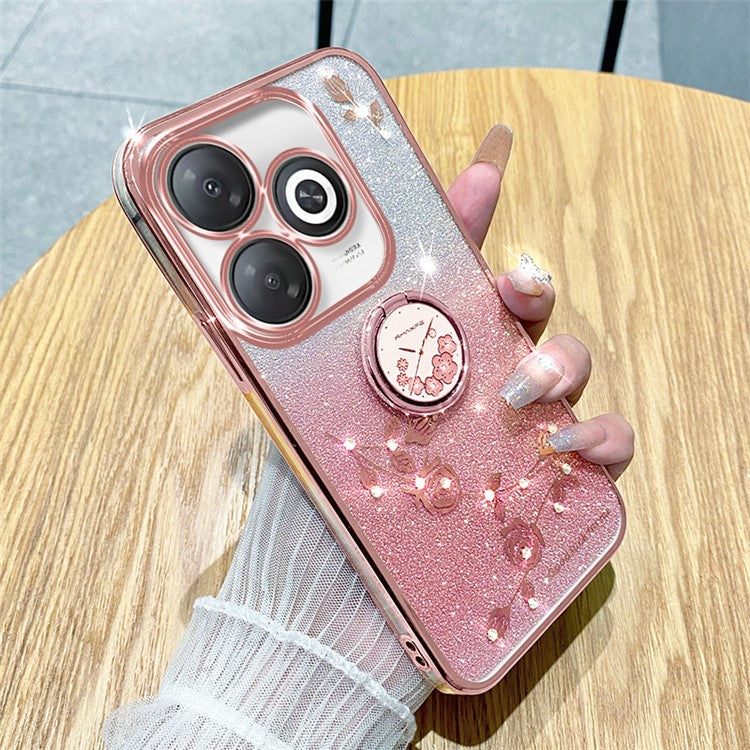 KADEM For Infinix Smart 8 4G / TECNO Spark Go 2024 4G Ring Kickstand Cell Phone Case Glitter Gradient TPU Cover - Rose Gold