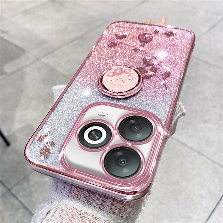 KADEM For Infinix Smart 8 4G / TECNO Spark Go 2024 4G Ring Kickstand Cell Phone Case Glitter Gradient TPU Cover - Rose Gold