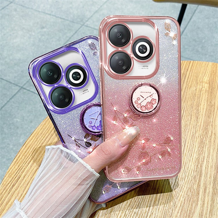 KADEM For Infinix Smart 8 4G / TECNO Spark Go 2024 4G Ring Kickstand Cell Phone Case Glitter Gradient TPU Cover - Rose Gold
