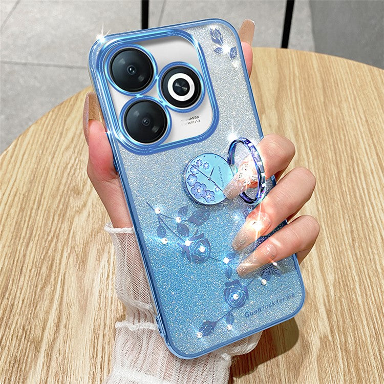 KADEM For Infinix Smart 8 4G / TECNO Spark Go 2024 4G Ring Kickstand Cell Phone Case Glitter Gradient TPU Cover - Blue