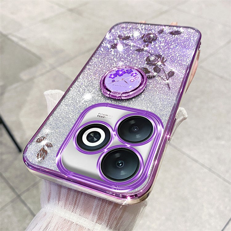 KADEM For Infinix Smart 8 4G / TECNO Spark Go 2024 4G Ring Kickstand Cell Phone Case Glitter Gradient TPU Cover - Purple