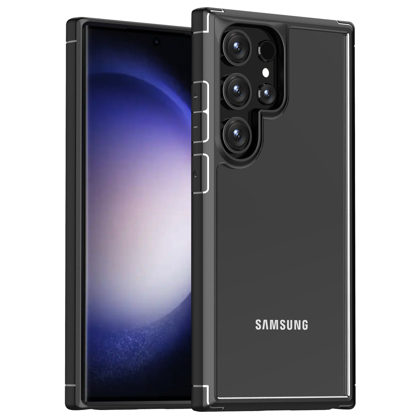 Defense Armor Series for Samsung Galaxy S24 Ultra Cell Phone Case TPU+PC Shockproof Clear Back Cover - Black