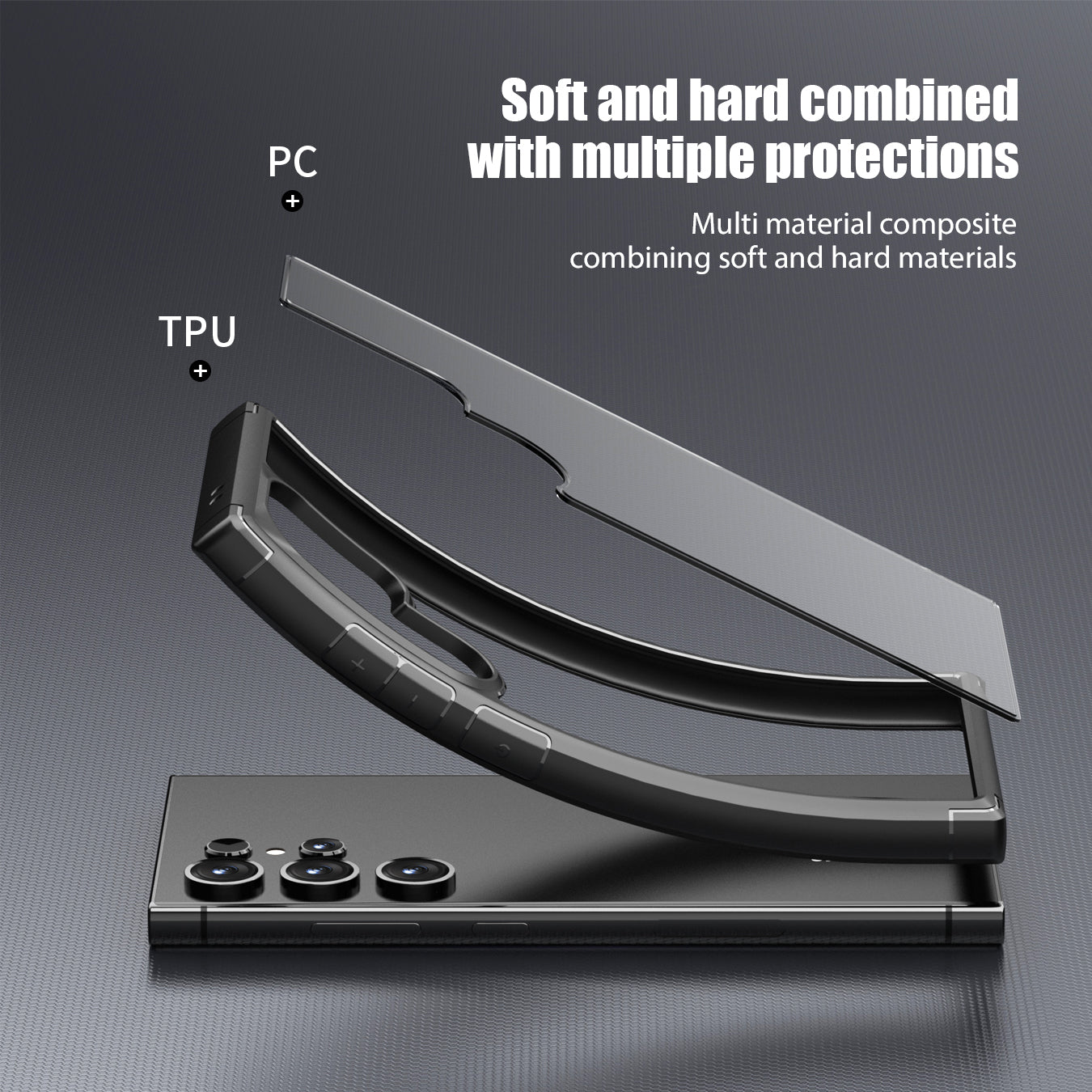Defense Armor Series for Samsung Galaxy S24 Ultra Cell Phone Case TPU+PC Shockproof Clear Back Cover - Grey