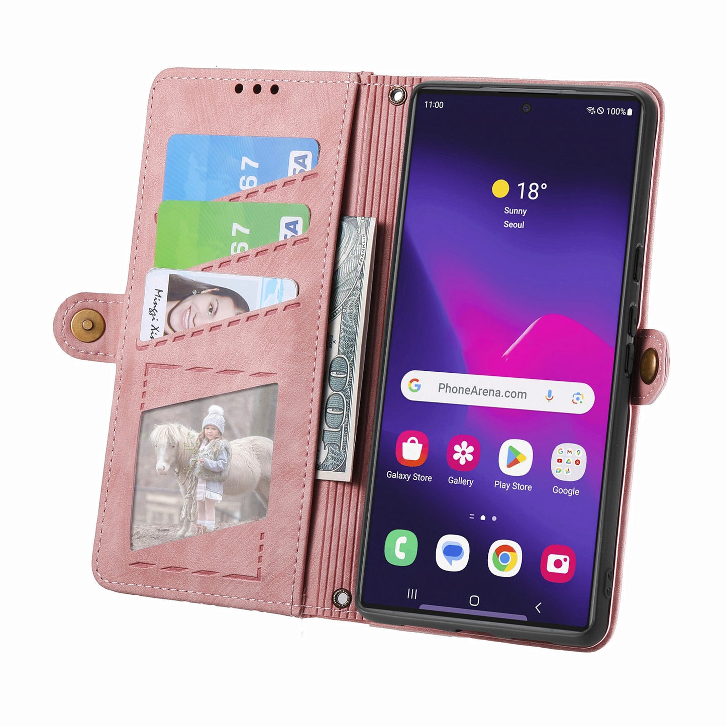 For Samsung Galaxy S24 Ultra Case Geometry Imprinted Wallet Leather Cover - Pink