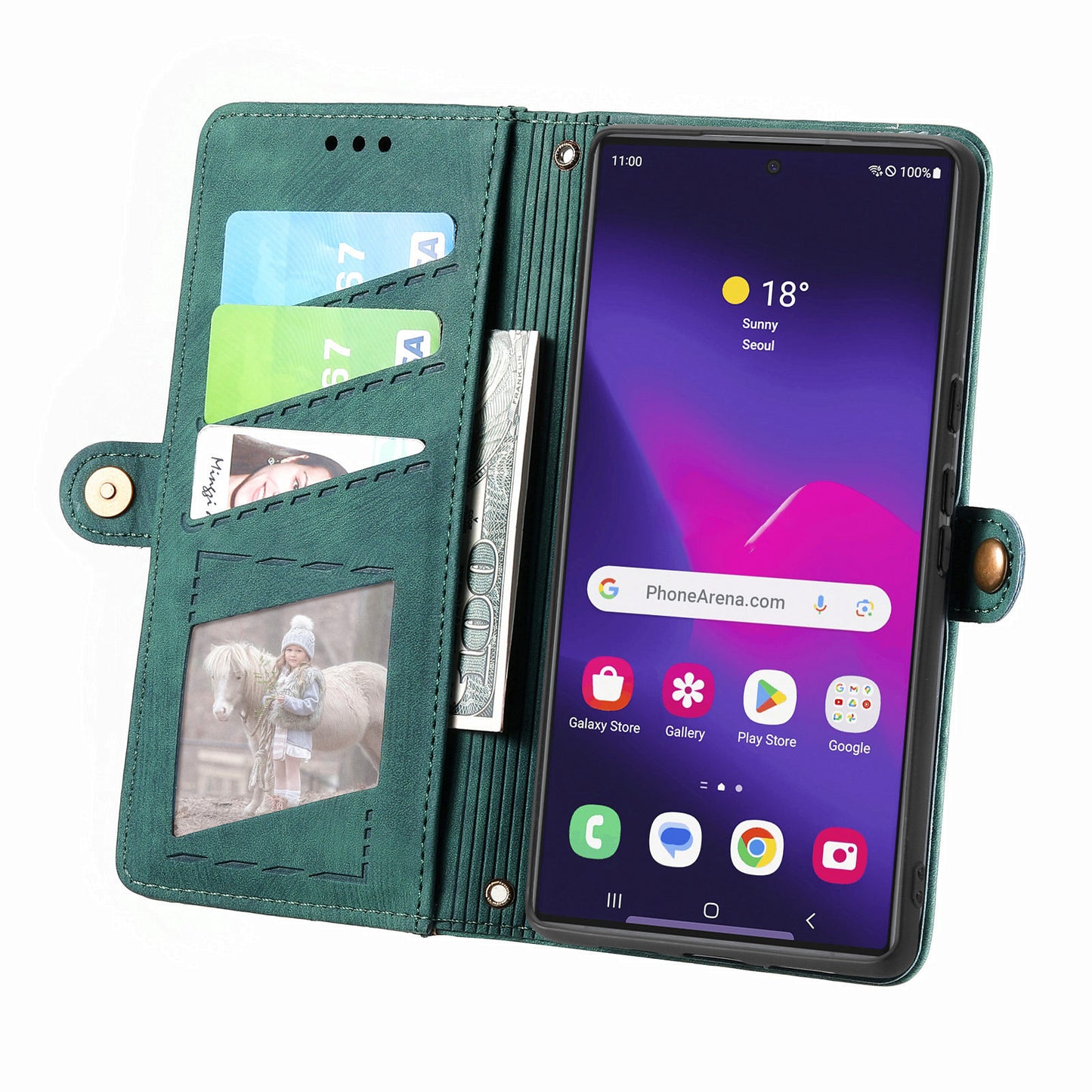 For Samsung Galaxy S24 Ultra Case Geometry Imprinted Wallet Leather Cover - Green