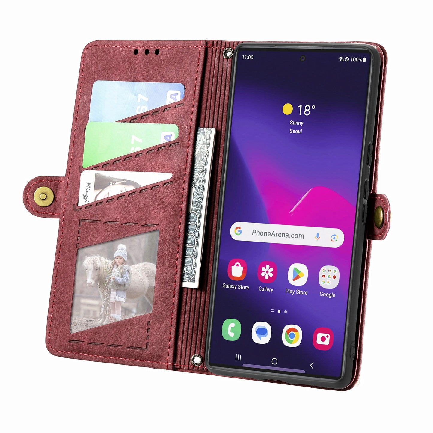 For Samsung Galaxy S24 Ultra Case Geometry Imprinted Wallet Leather Cover - Red