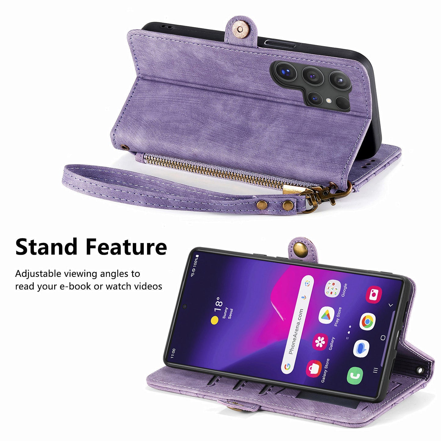 For Samsung Galaxy S24 Ultra Case Geometry Imprinted Wallet Leather Cover - Purple