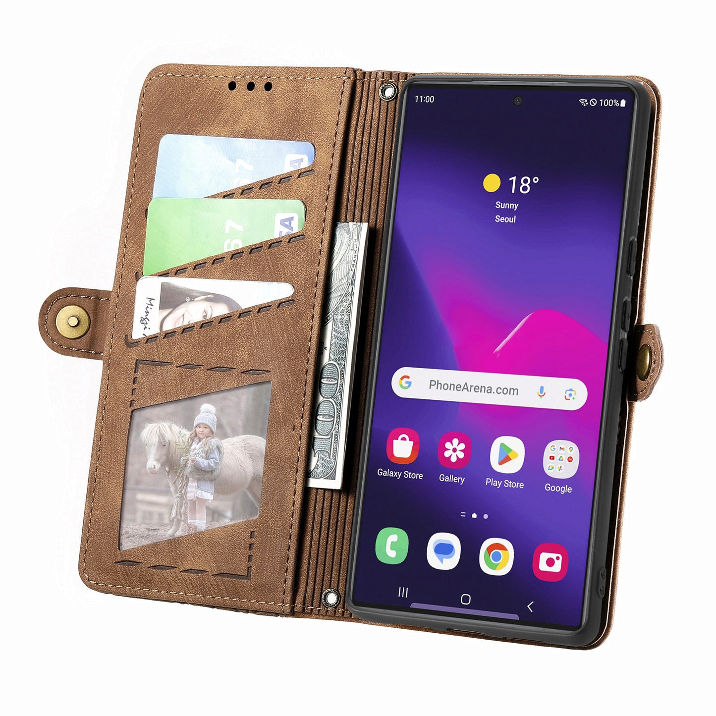 For Samsung Galaxy S24 Ultra Case Geometry Imprinted Wallet Leather Cover - Brown
