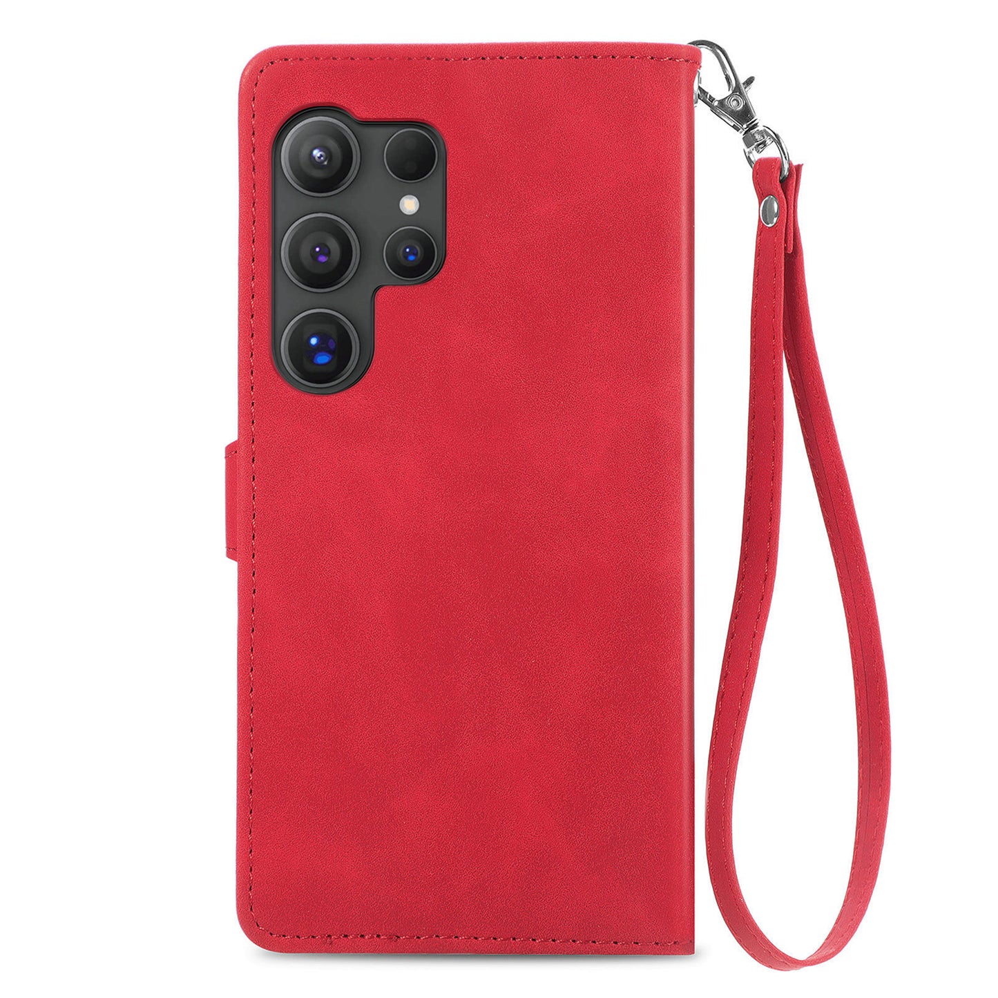 For Samsung Galaxy S24 Ultra Case Zipper Pocket Flower Imprinted Leather Cover - Red