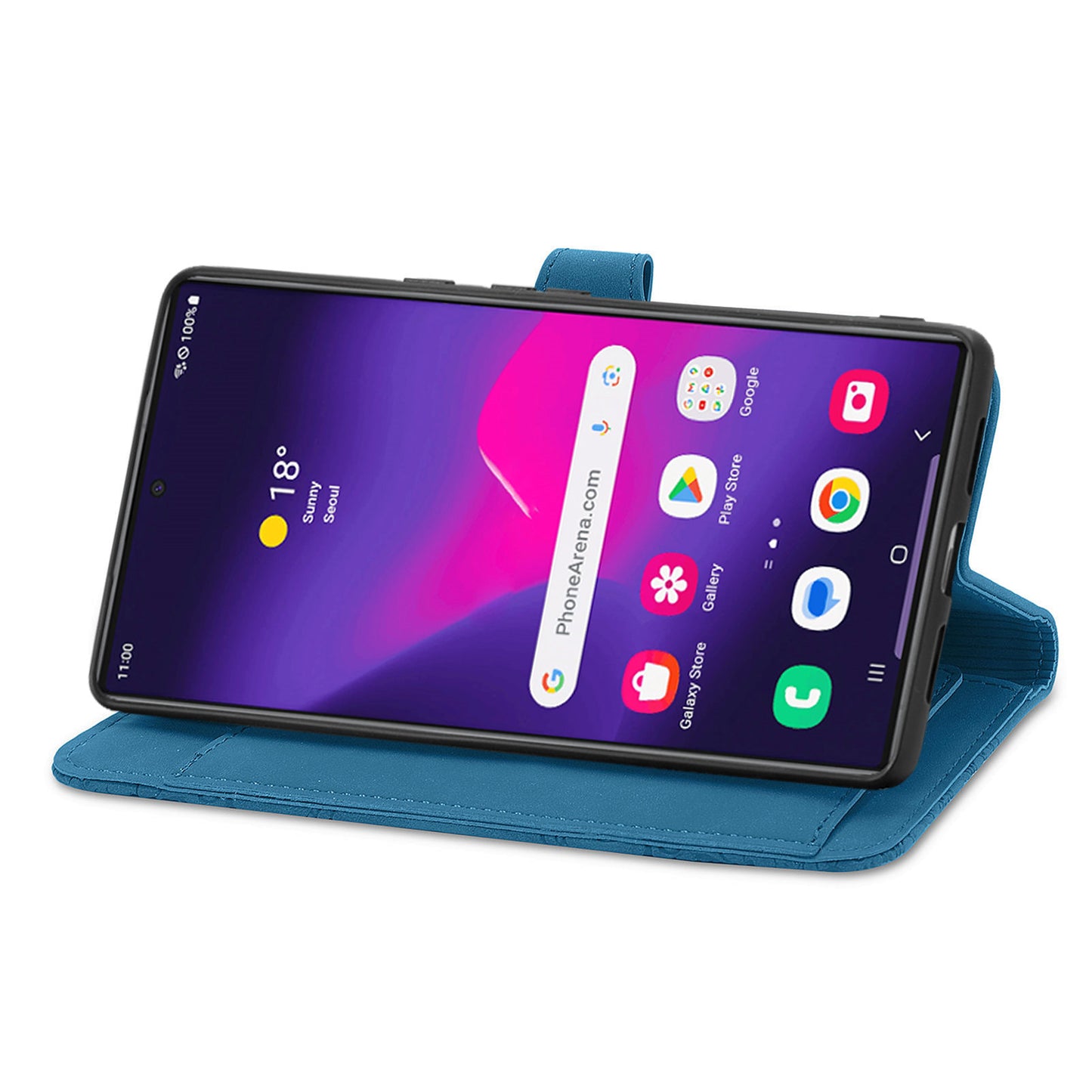 For Samsung Galaxy S24 Ultra Case Zipper Pocket Flower Imprinted Leather Cover - Blue