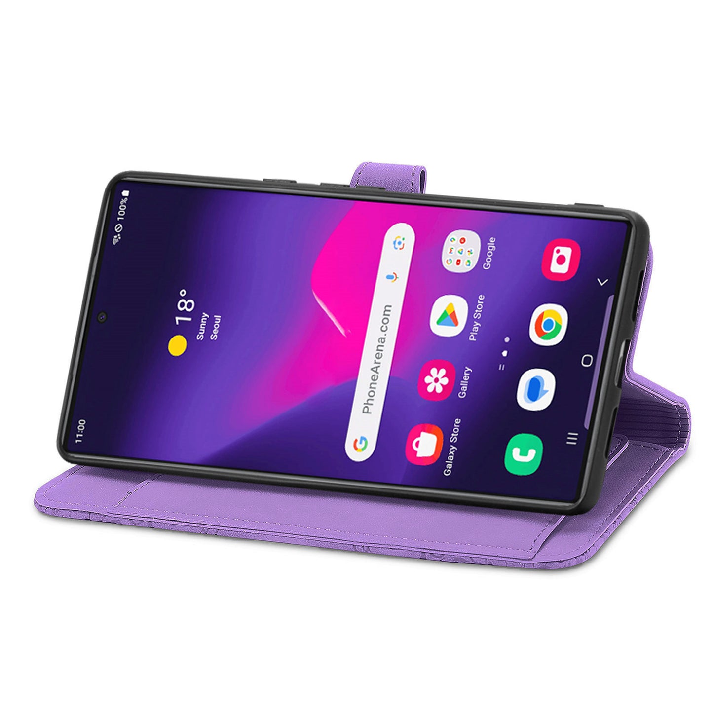For Samsung Galaxy S24 Ultra Case Zipper Pocket Flower Imprinted Leather Cover - Light Purple