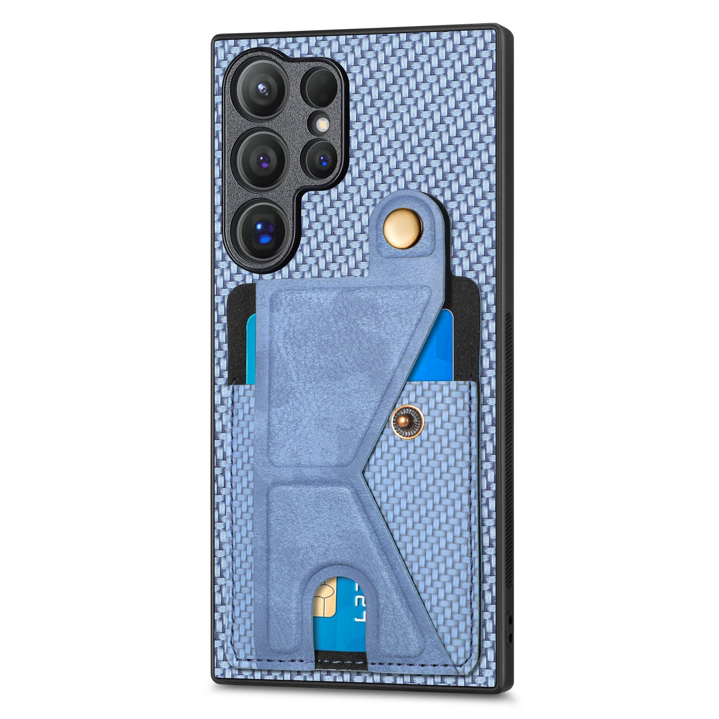 For Samsung Galaxy S24 Ultra Case K-shaped Kickstand Card Holder Phone Cover - Blue