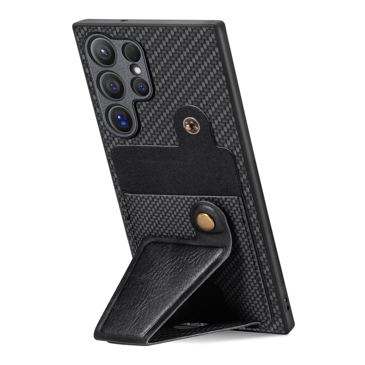 For Samsung Galaxy S24 Ultra Case K-shaped Kickstand Card Holder Phone Cover - Black