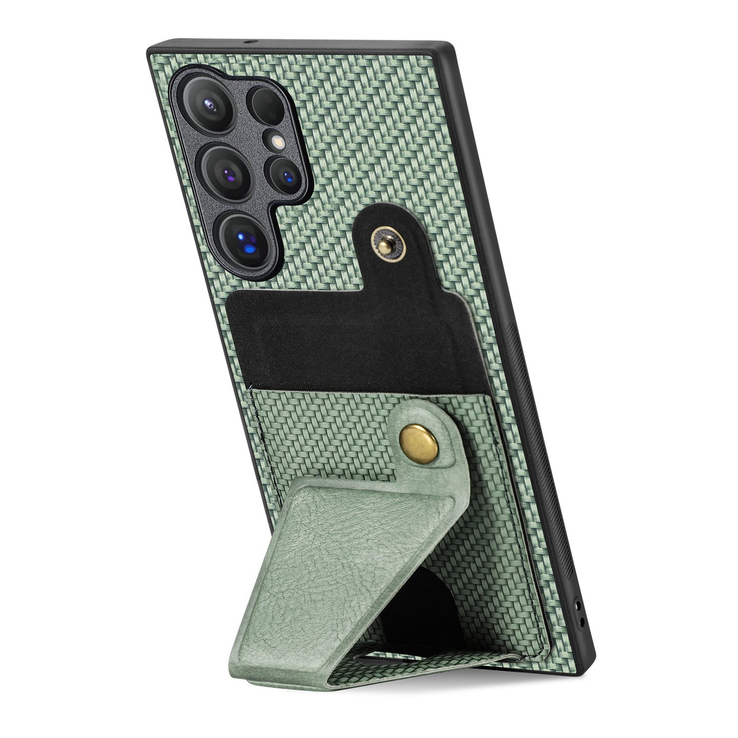 For Samsung Galaxy S24 Ultra Case K-shaped Kickstand Card Holder Phone Cover - Green