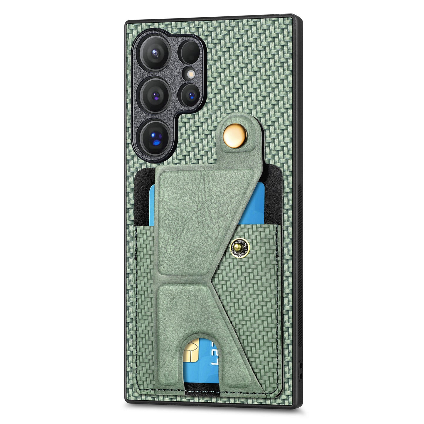 For Samsung Galaxy S24 Ultra Case K-shaped Kickstand Card Holder Phone Cover - Green
