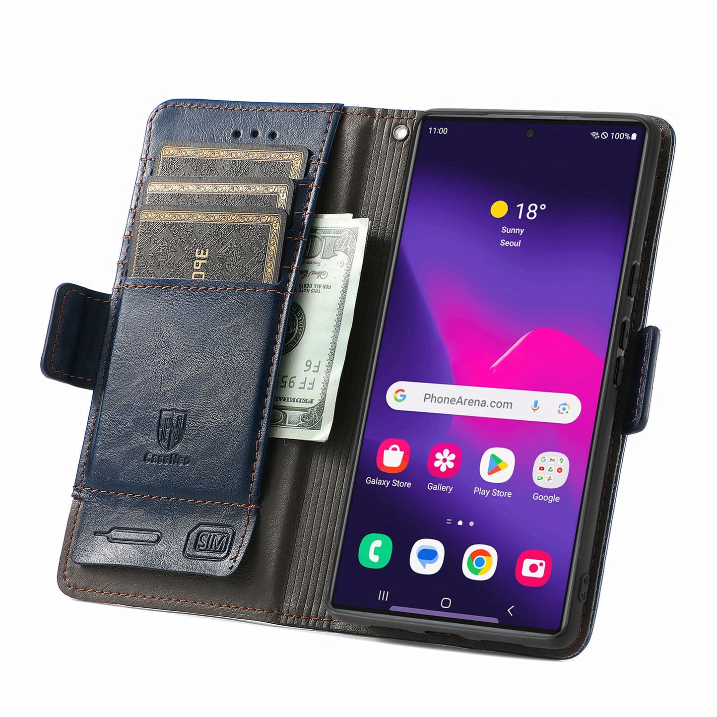 CASENEO 002 Series For Samsung Galaxy S24 Ultra Case RFID Blocking Wallet Splicing Leather Cover - Dark Blue