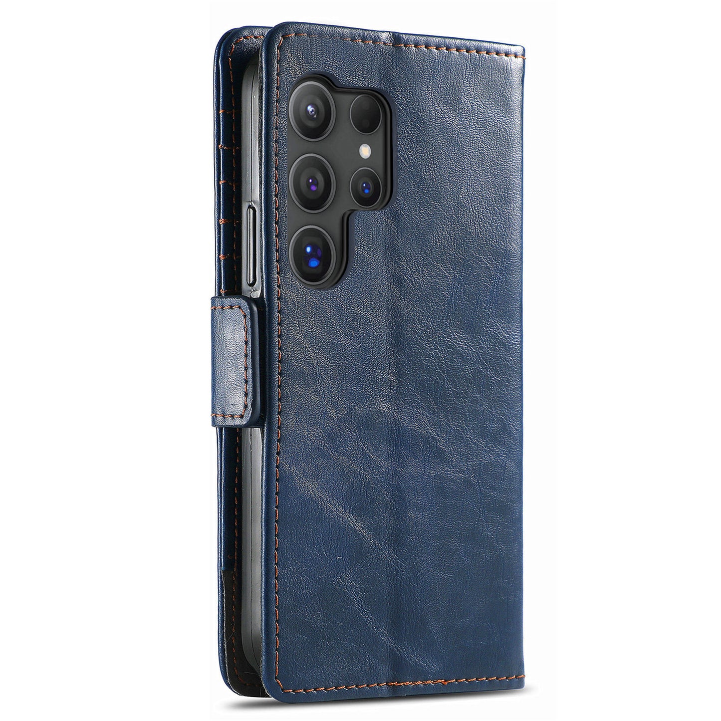 CASENEO 002 Series For Samsung Galaxy S24 Ultra Case RFID Blocking Wallet Splicing Leather Cover - Dark Blue