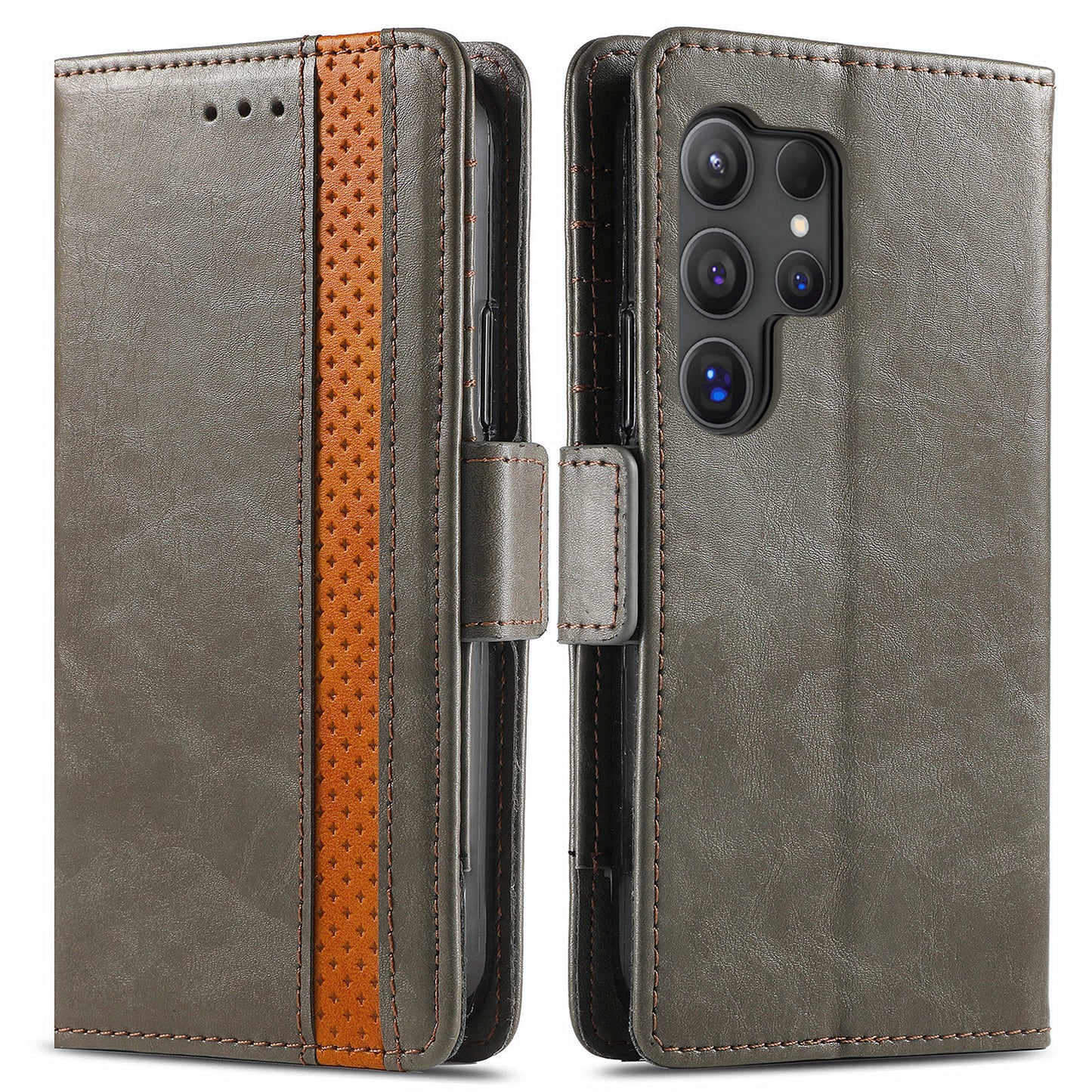 CASENEO 002 Series For Samsung Galaxy S24 Ultra Case RFID Blocking Wallet Splicing Leather Cover - Grey