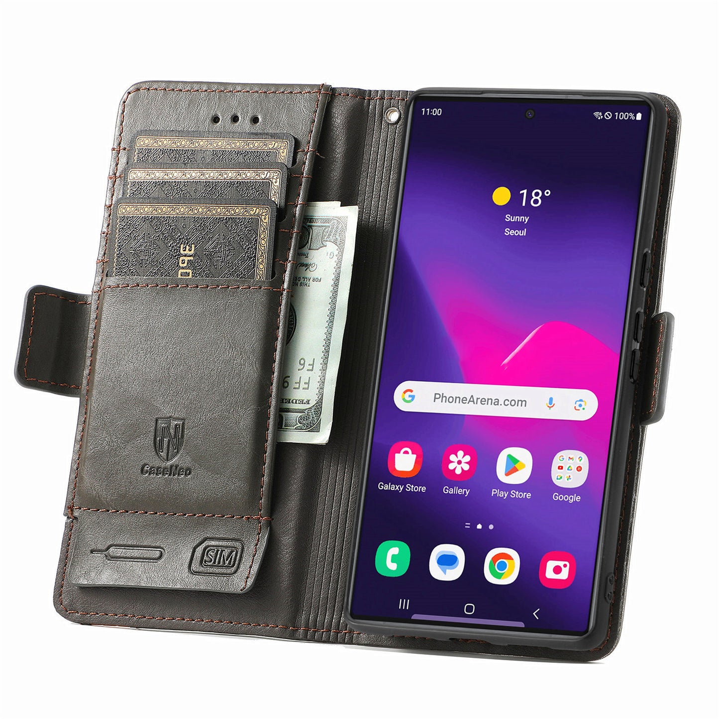 CASENEO 002 Series For Samsung Galaxy S24 Ultra Case RFID Blocking Wallet Splicing Leather Cover - Grey