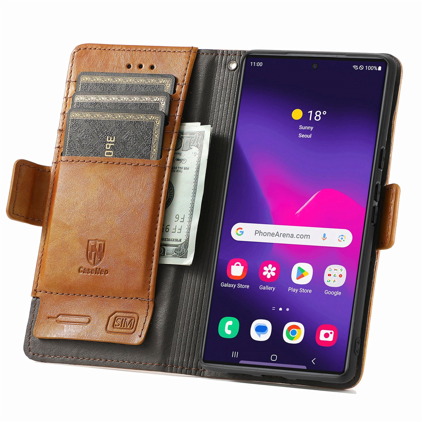 CASENEO 002 Series For Samsung Galaxy S24 Ultra Case RFID Blocking Wallet Splicing Leather Cover - Light Brown