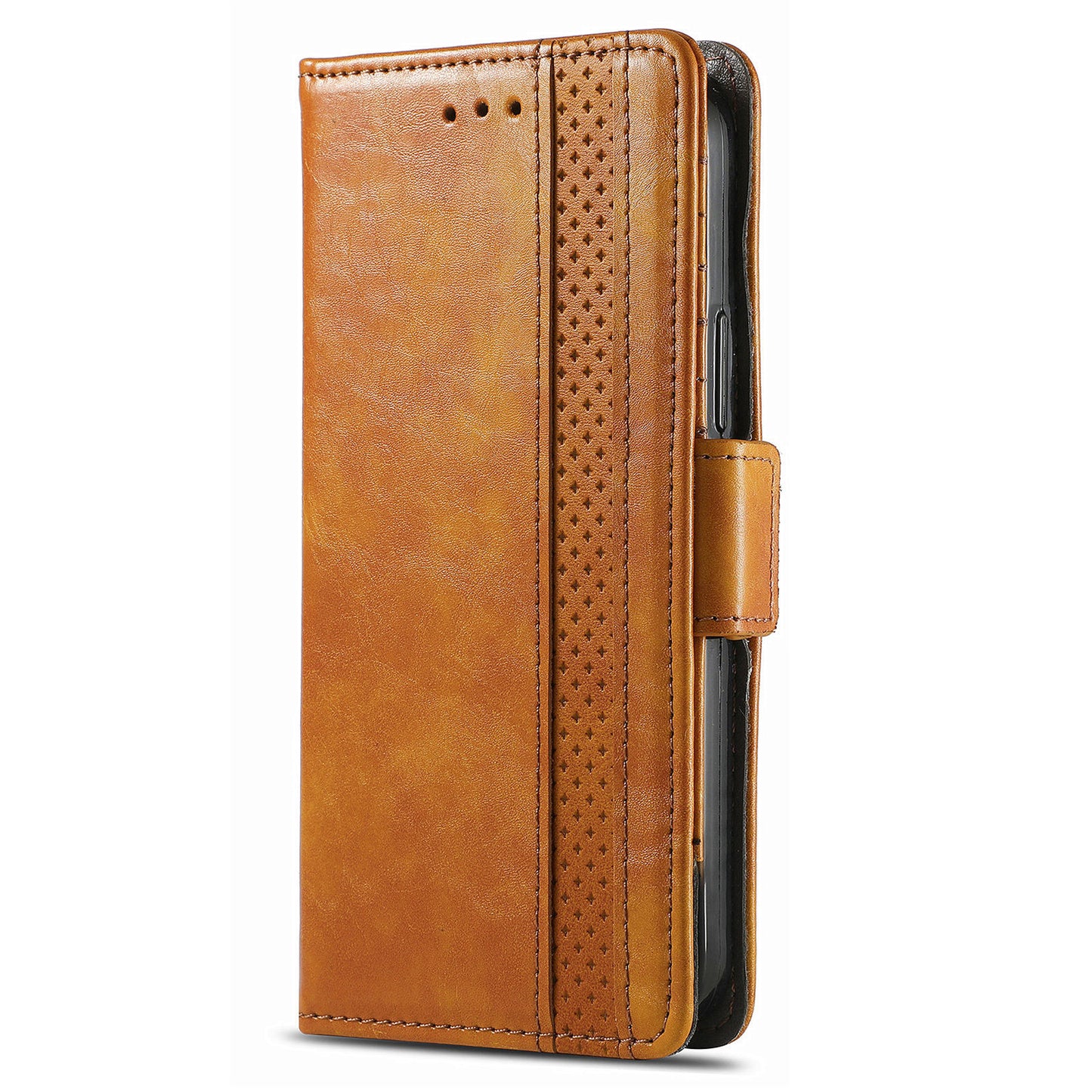 CASENEO 002 Series For Samsung Galaxy S24 Ultra Case RFID Blocking Wallet Splicing Leather Cover - Light Brown