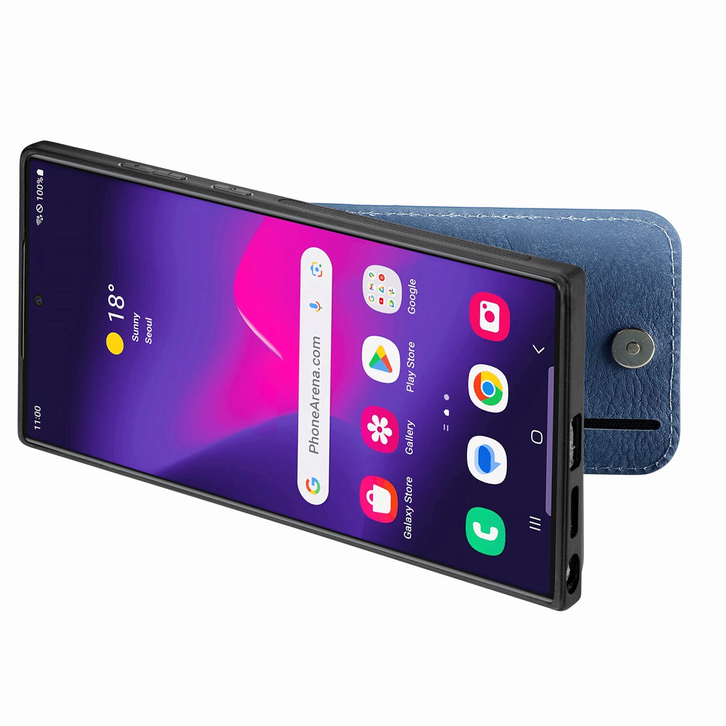 For Samsung Galaxy S24 Ultra Case Zipper Pocket Kickstand Phone Cover - Blue