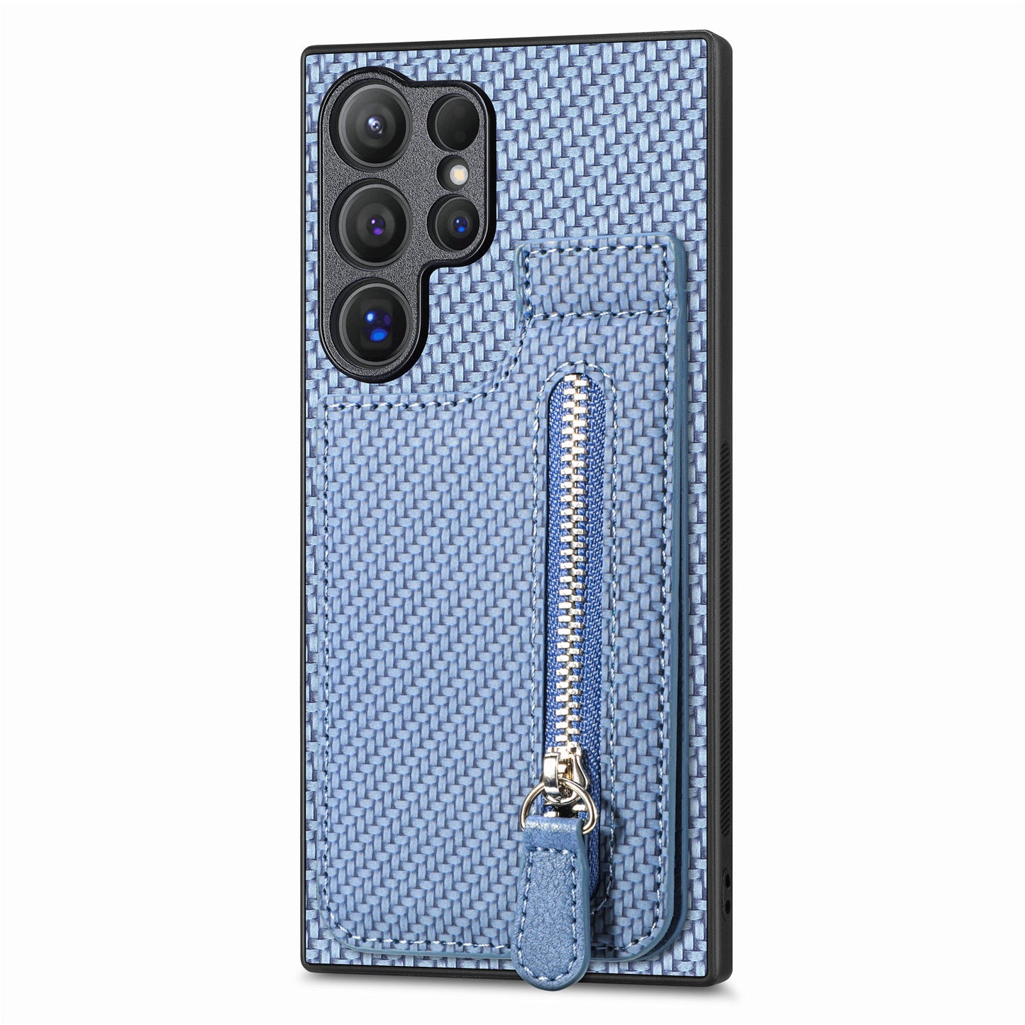 For Samsung Galaxy S24 Ultra Case Zipper Pocket Kickstand Phone Cover - Blue