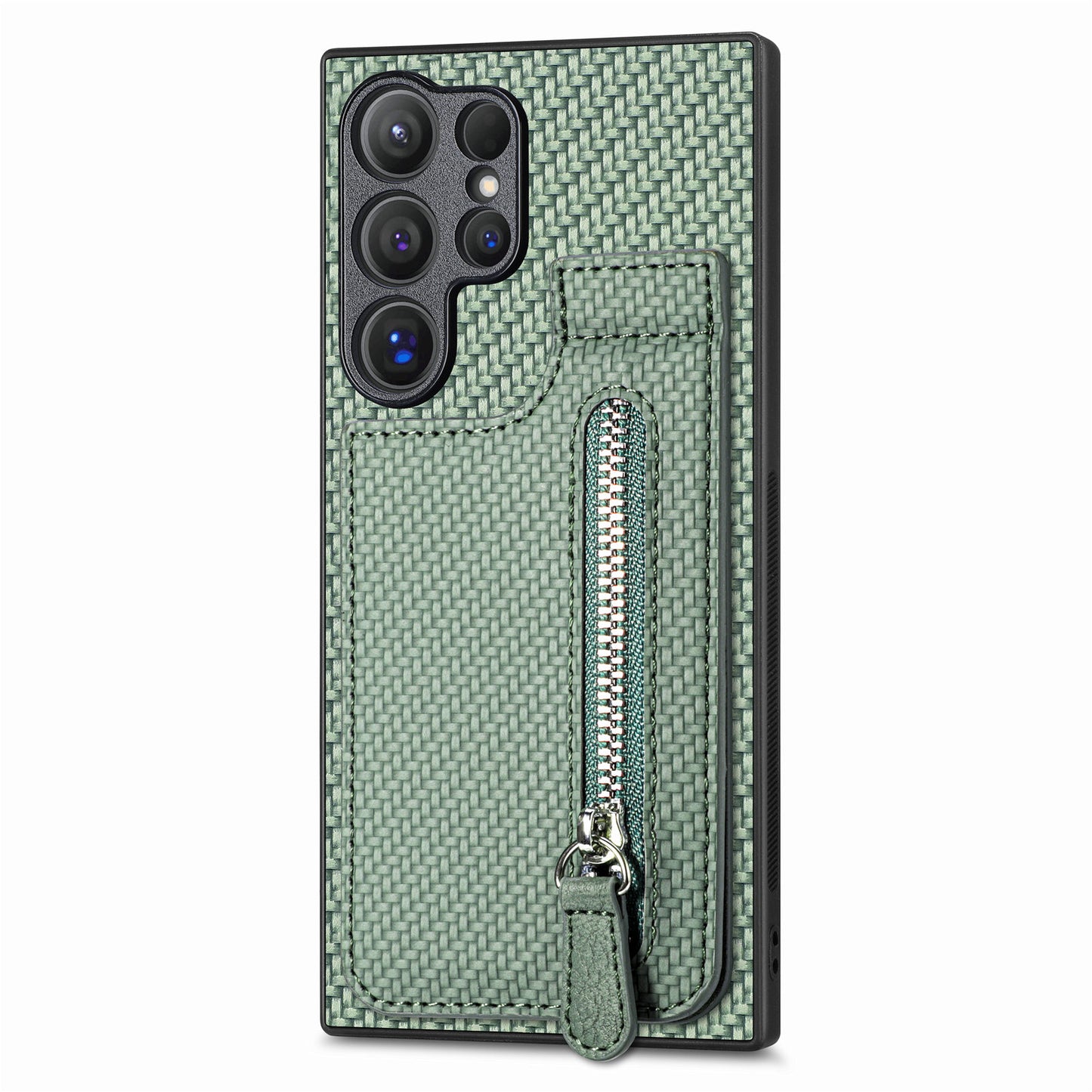 For Samsung Galaxy S24 Ultra Case Zipper Pocket Kickstand Phone Cover - Green