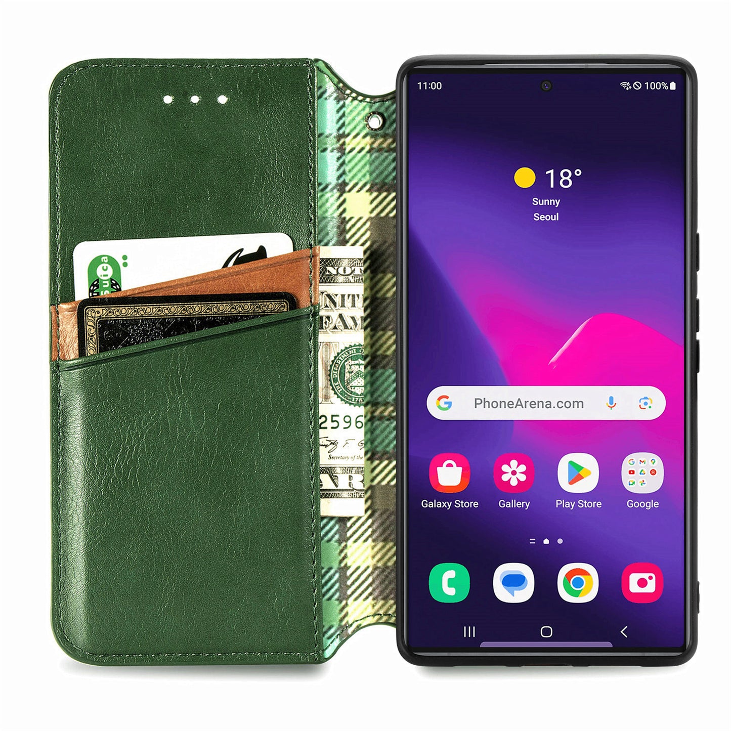For Samsung Galaxy S24 Ultra Case Rhombus Pattern Wallet Stand Phone Cover - Green