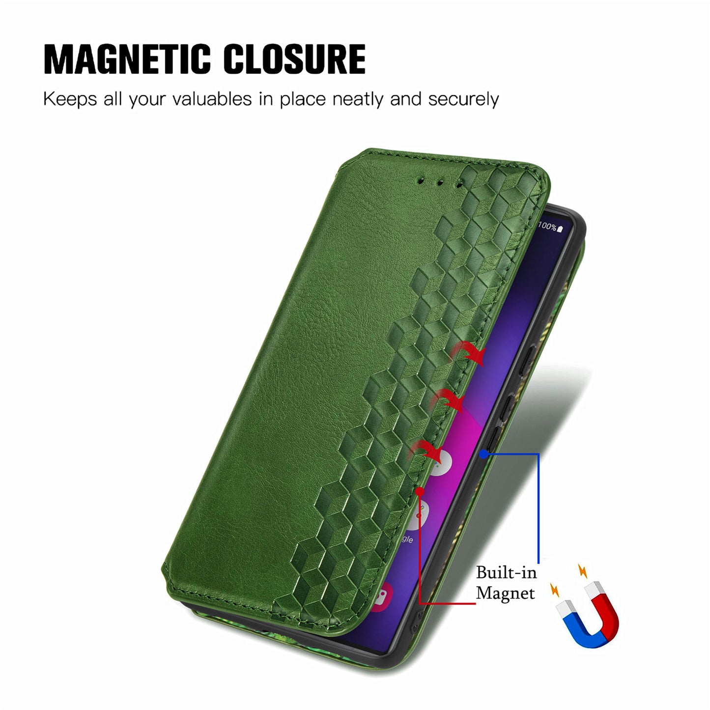 For Samsung Galaxy S24 Ultra Case Rhombus Pattern Wallet Stand Phone Cover - Green