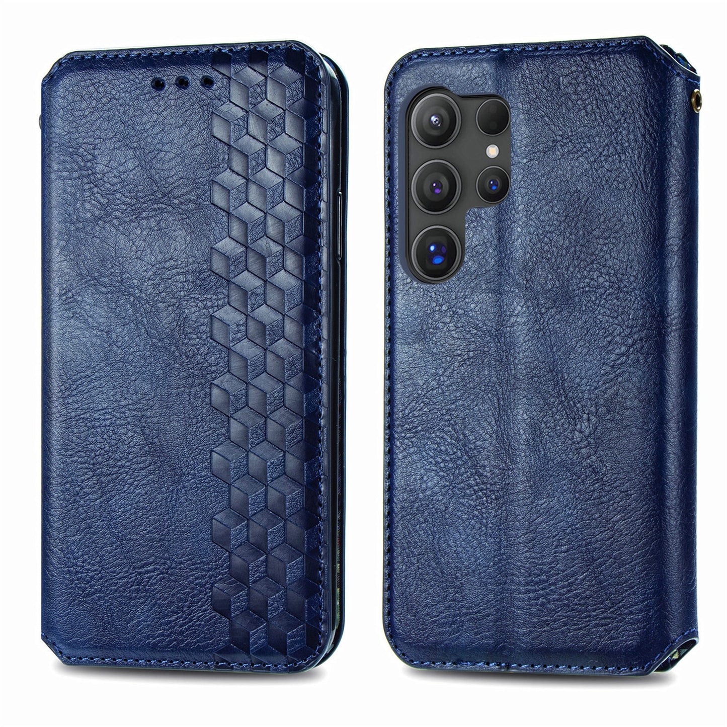 For Samsung Galaxy S24 Ultra Case Rhombus Pattern Wallet Stand Phone Cover - Blue