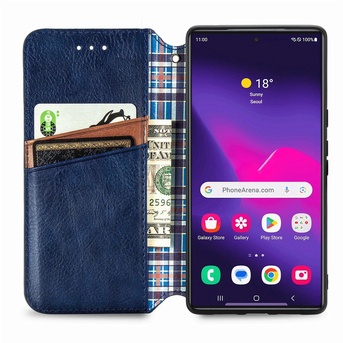 For Samsung Galaxy S24 Ultra Case Rhombus Pattern Wallet Stand Phone Cover - Blue