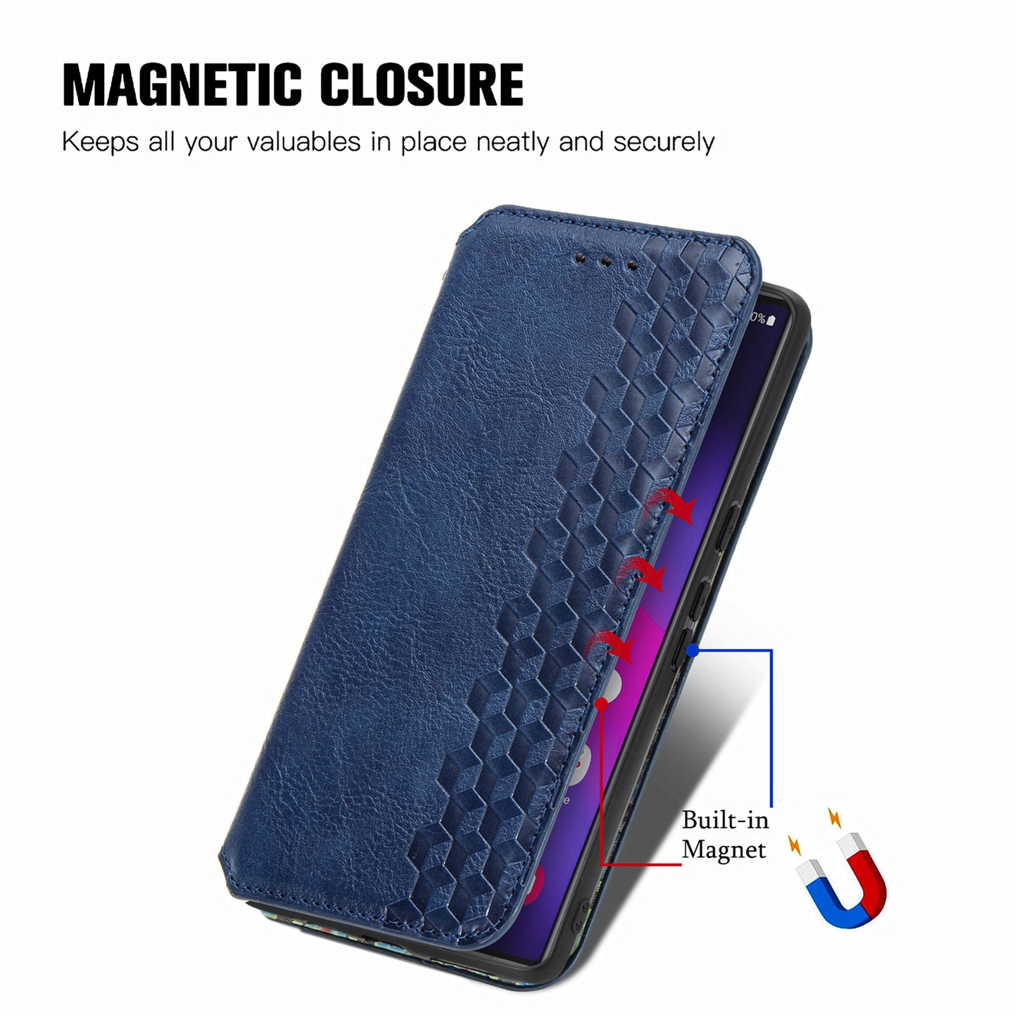 For Samsung Galaxy S24 Ultra Case Rhombus Pattern Wallet Stand Phone Cover - Blue