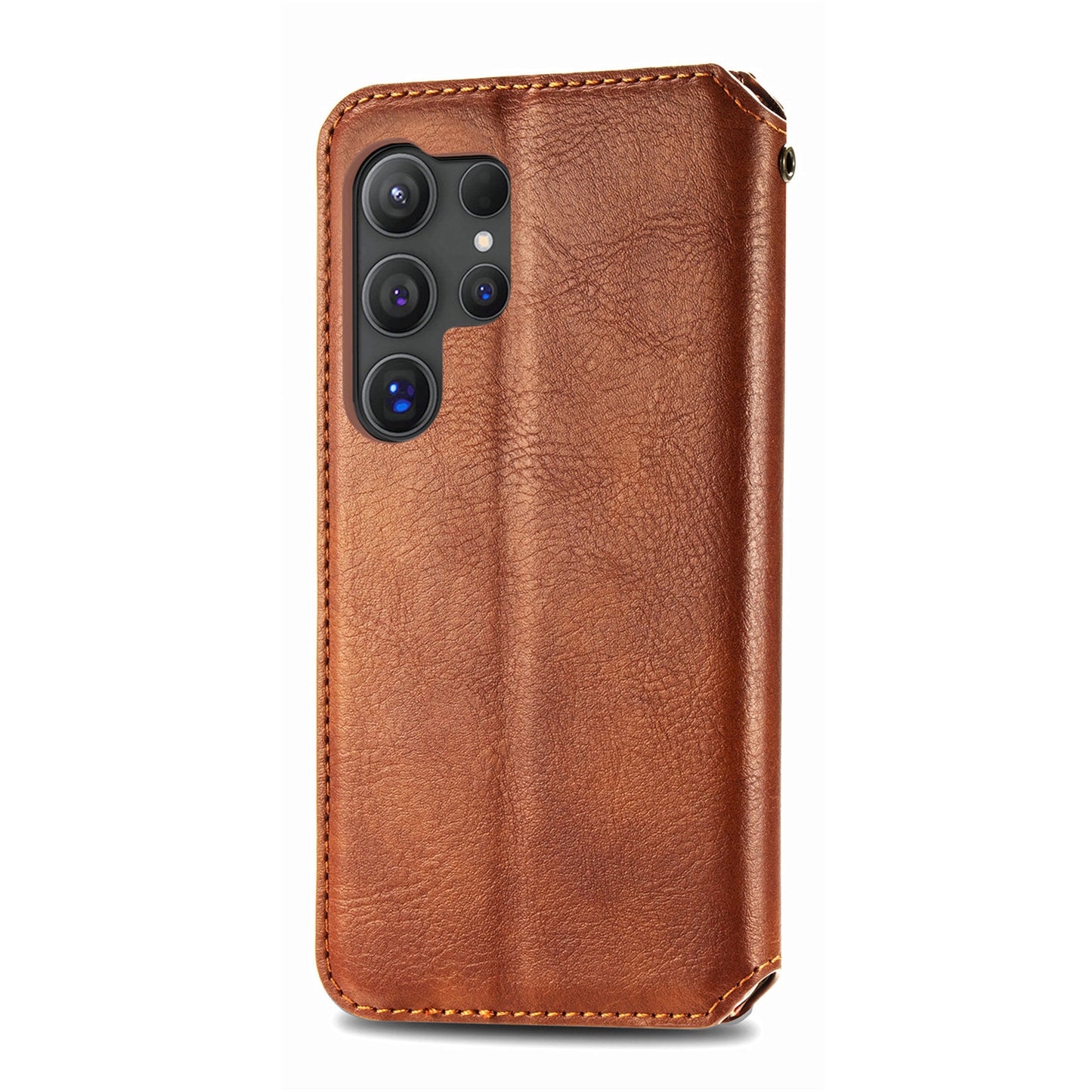 For Samsung Galaxy S24 Ultra Case Rhombus Pattern Wallet Stand Phone Cover - Brown