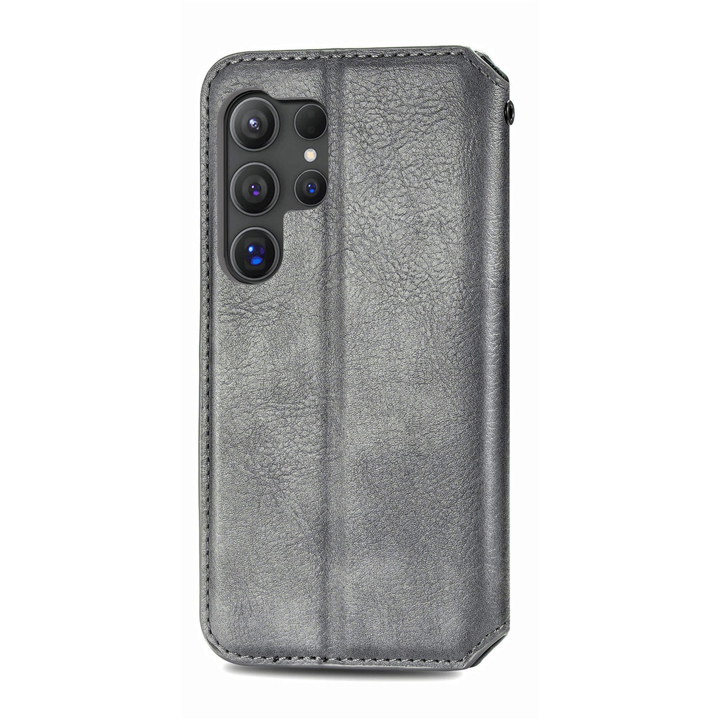 For Samsung Galaxy S24 Ultra Case Rhombus Pattern Wallet Stand Phone Cover - Grey