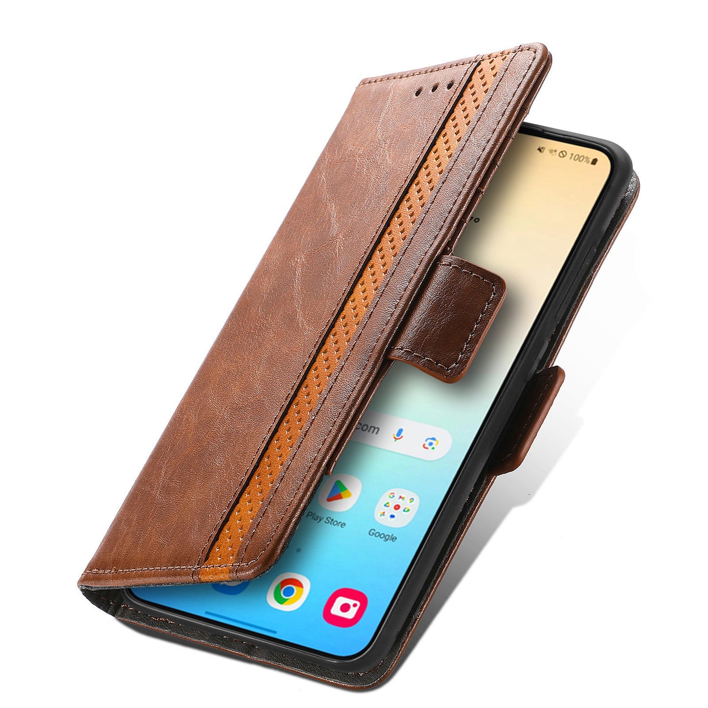 CASENEO 002 Series For Samsung Galaxy S24 Case RFID Blocking Splicing Wallet Phone Cover - Dark Brown